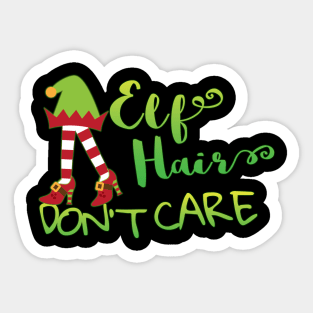 Cute and Funny Holiday Elf Hair Don't Care Christmas Sticker